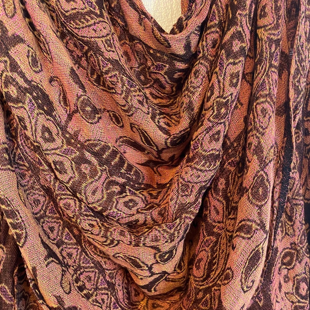 Pink & Brown Patterned Scarf/Wrap - Picture 2 of 5